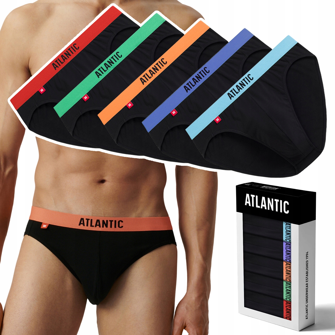 Pánské slipy 5 Par sportovní Bavlněné slipy Atlantic 5SMP-004 L