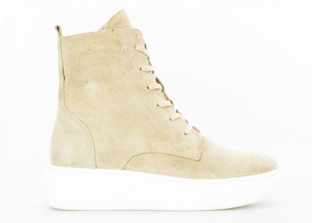 Béžové Kotníkové Boty Koturny Na Platformě Kožené 38