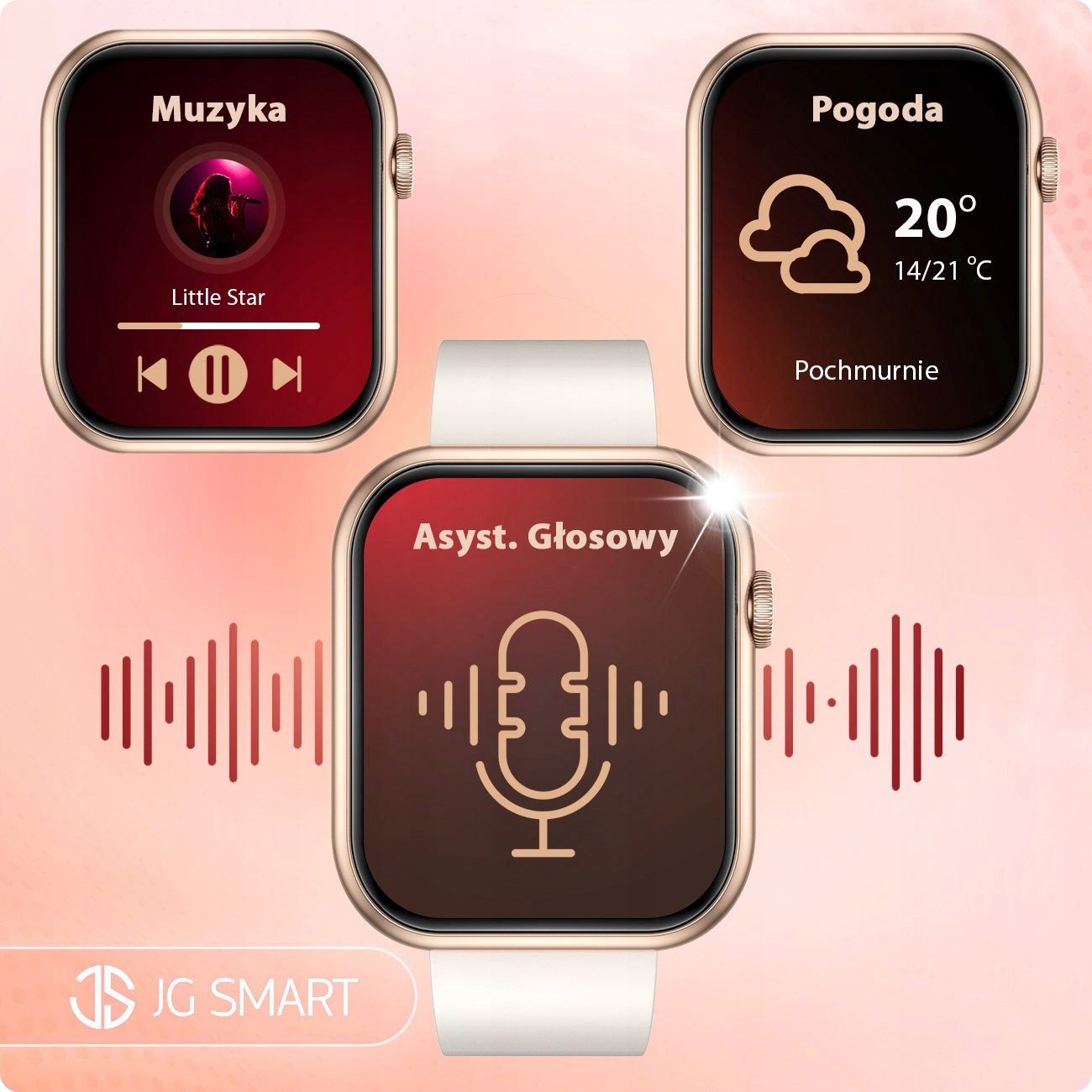 SMARTWATCH DAMSKI ZEGAREK ROZMOWY SMS SPORT ZDROWIE ZLOTY MENU PL + 4 PASKI Materiał paska inny