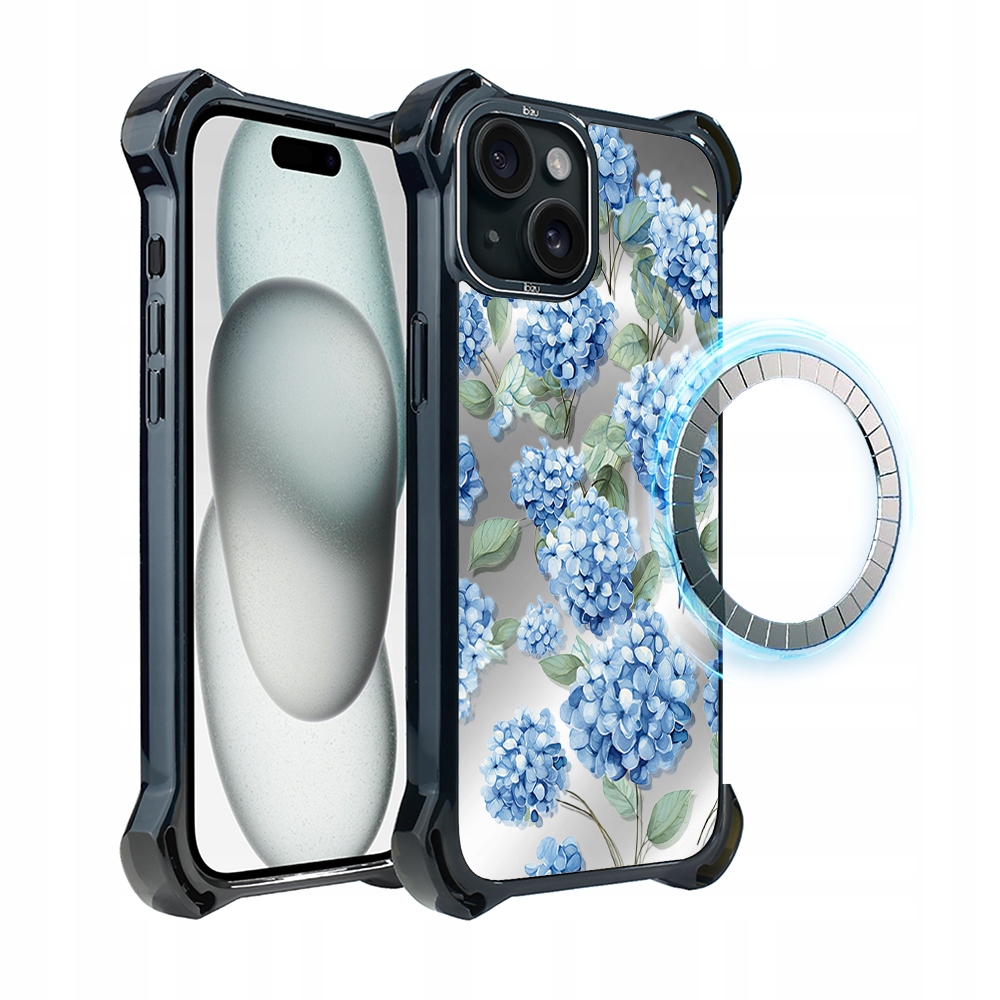 Pouzdro pro iPhone 15 Plus Ibizu DropGuard Ultra s MagSafe, safírová hortenzie