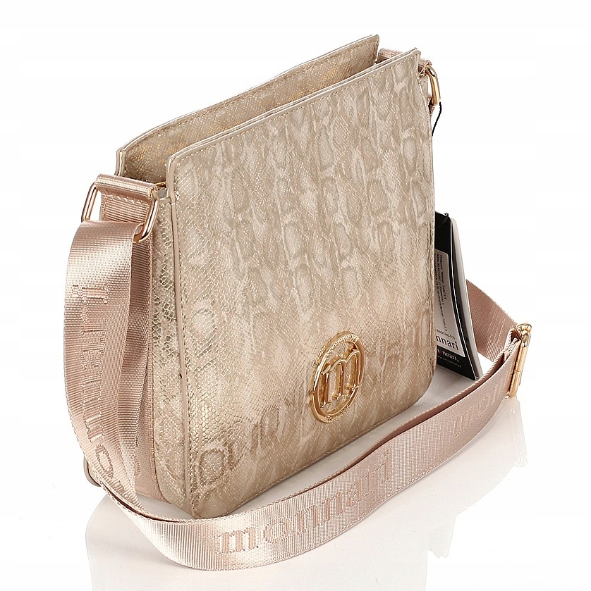 Monnari Beżowo złota torebka listonoszka Wąż Logo Długi pasek
