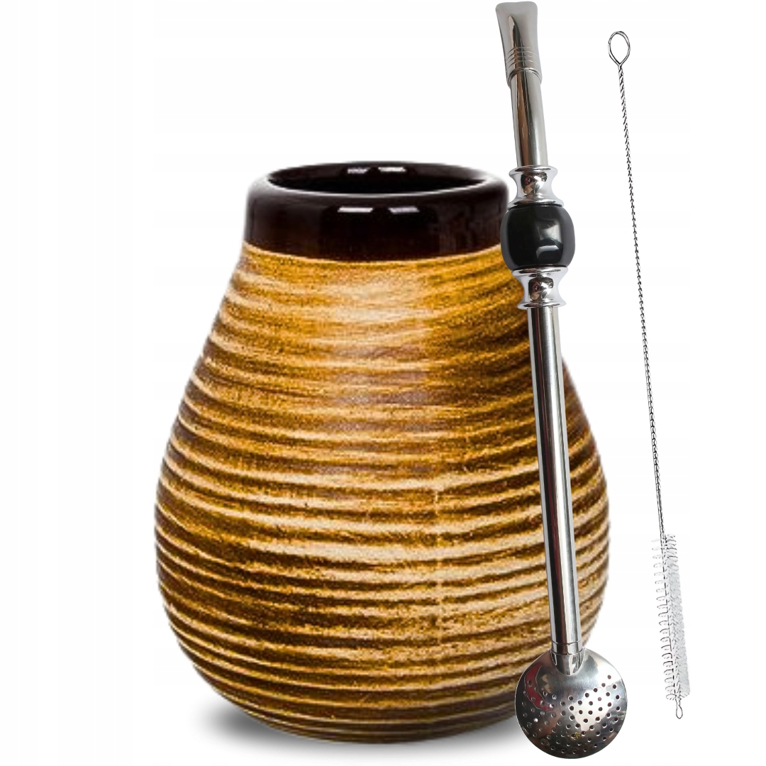 Zestaw Tykwa Yerba Mate Ceramiczna Miodowa Bombilla z Kryształem Czarna