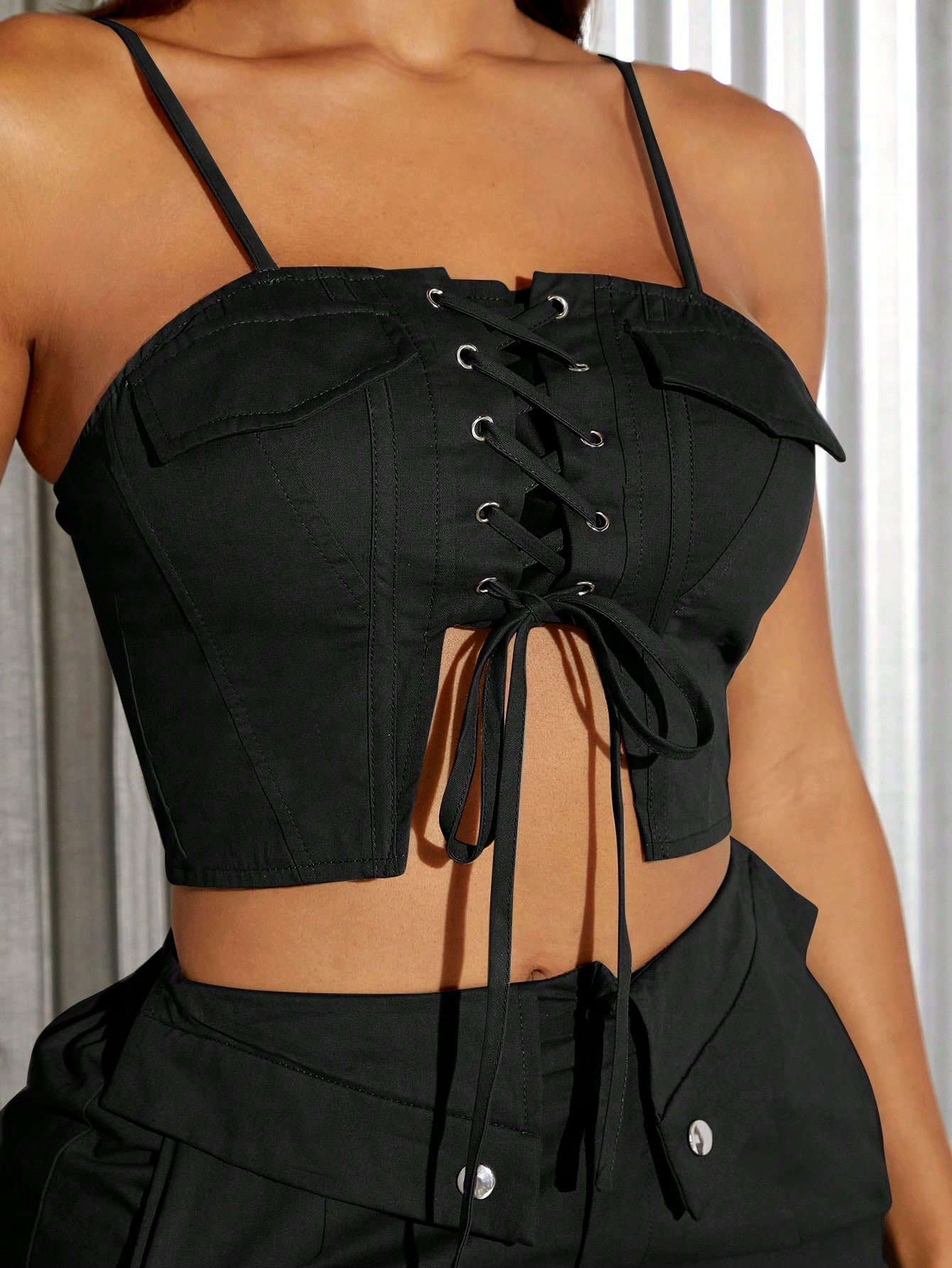 Dámský Bavlněný Set Černý Casual Top Crop Kapsáče Shein L 40