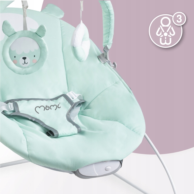 LEŻACZEK DLA NIEMOWLĄT - MoMi GLOSSY MIĘTOWY - ZABAWKI MELODIE WIBRACJE Model Glossy