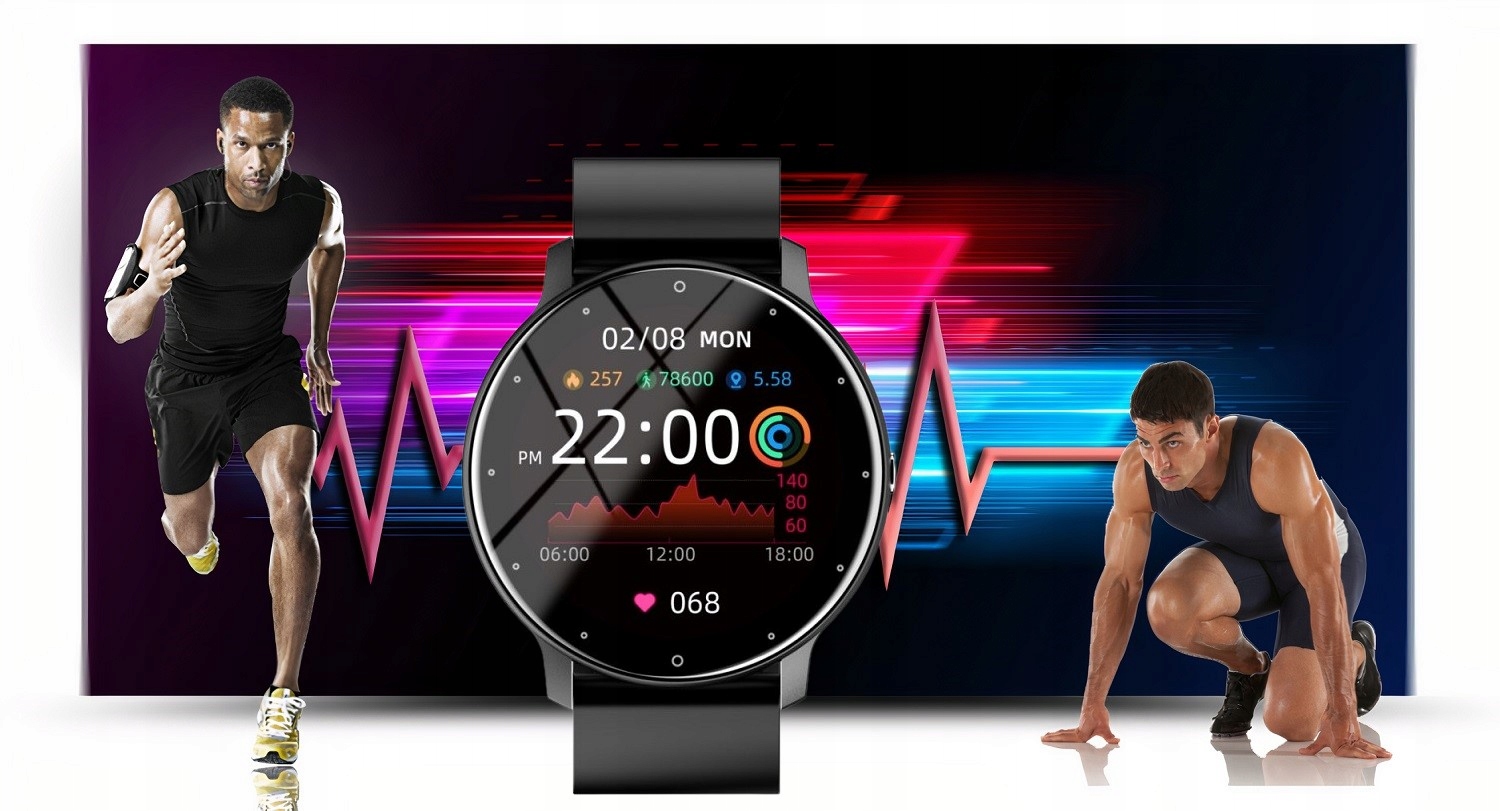 SMARTWATCH MĘSKI RUBICON MENU PL CIŚNIENIE SMS BOX Kolor czarny