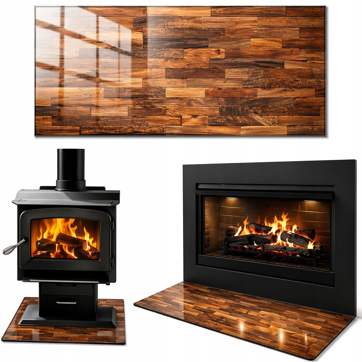 Základna Tvrzené Sklo Sklo Pod Krb Rozměry 52x45 cm Grafika Parkety