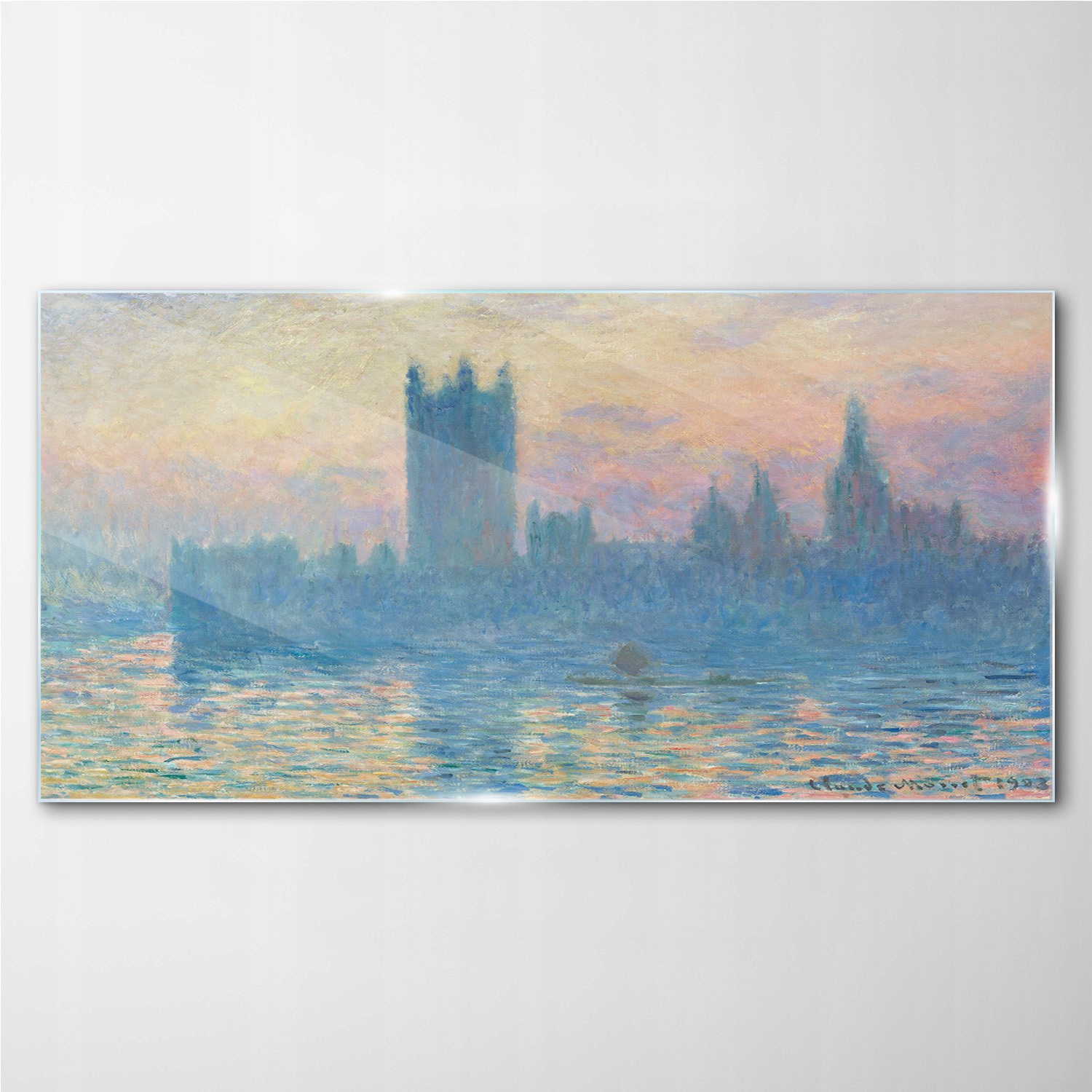 

Szklany obraz Domy zachód słońca Monet 140x70 cm