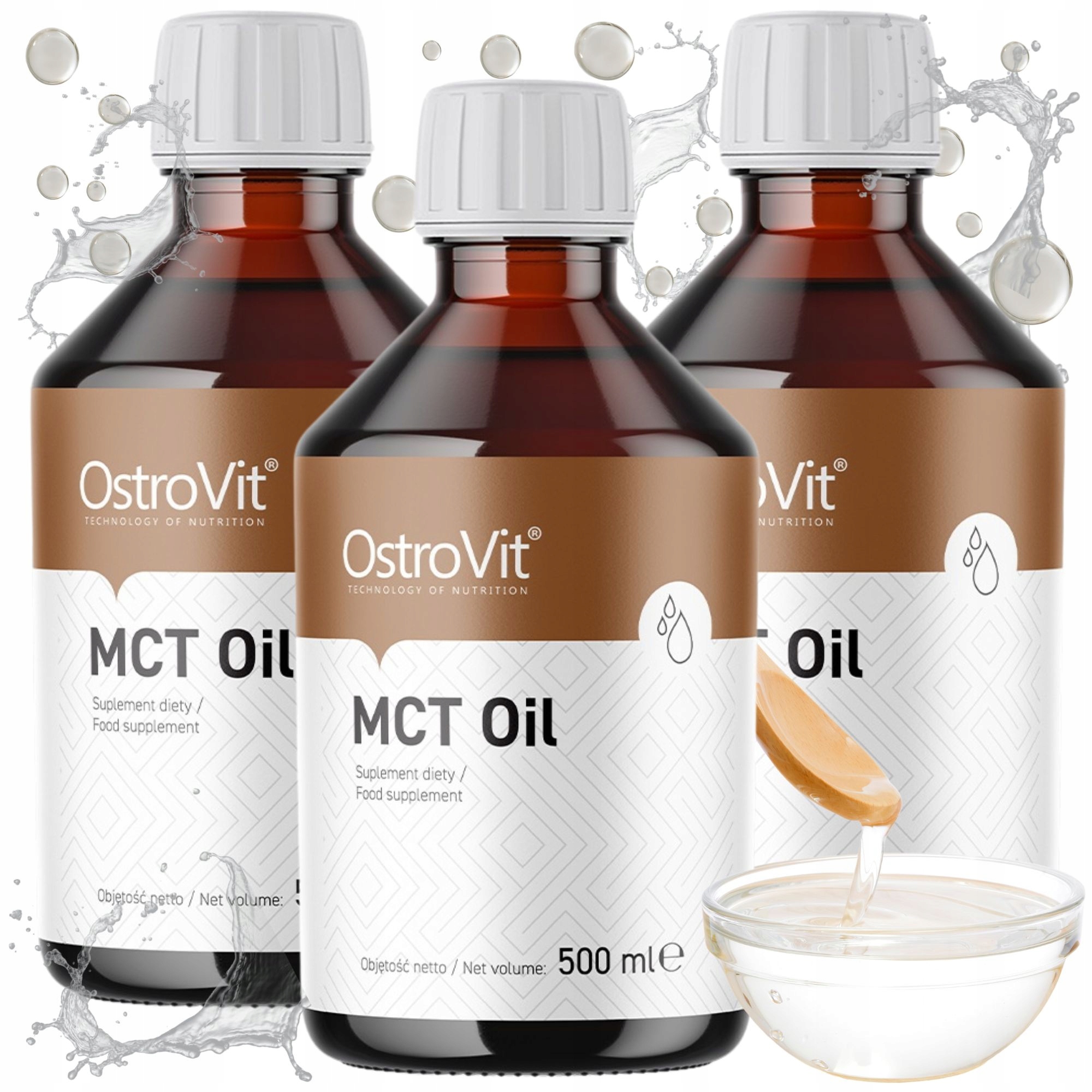 Ostrovit Olej Mct keto oil kwas kaprylowy low carb kwasy tłuszcz zestaw 3x