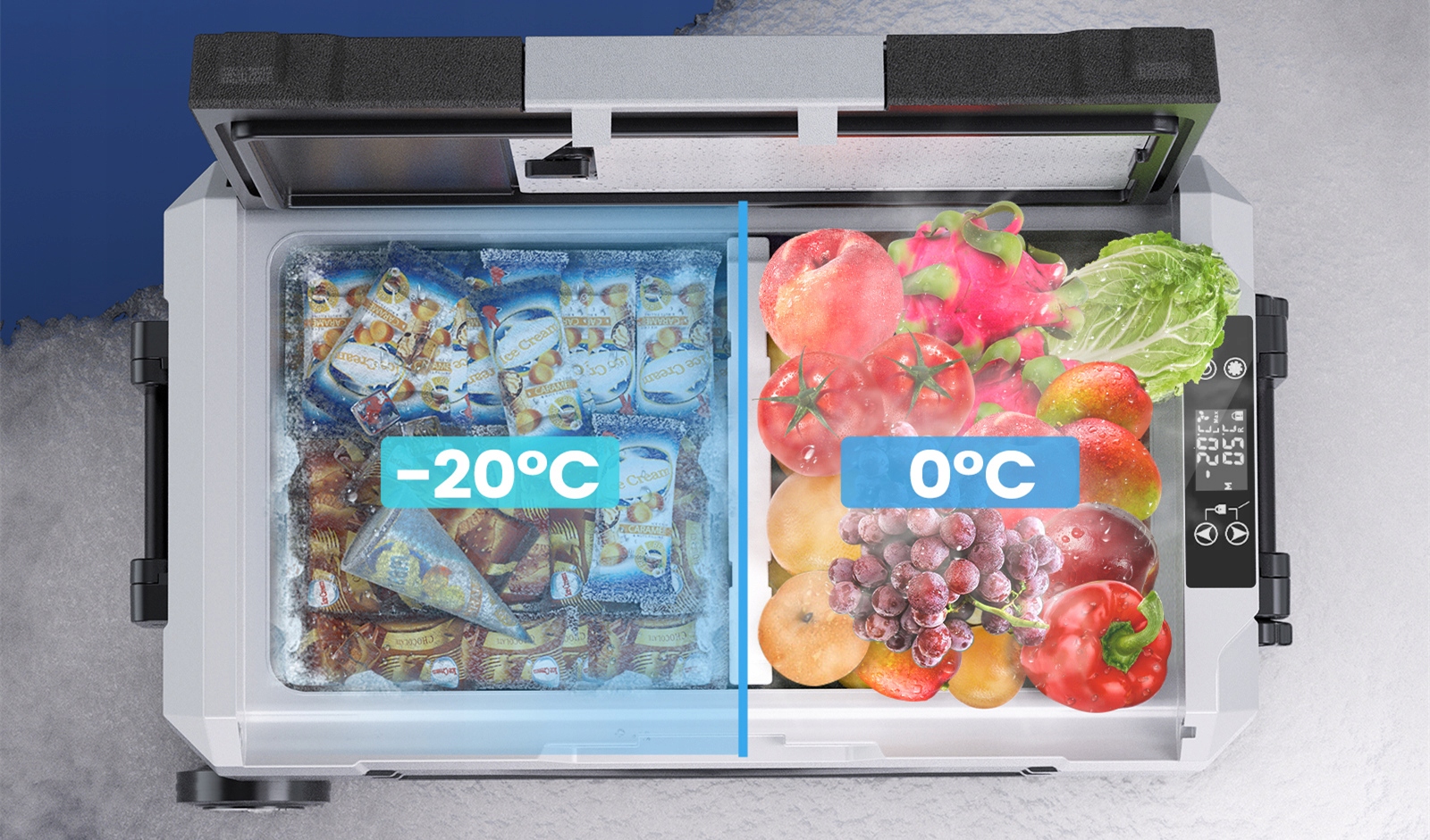 LODÓWKA KOMPRESOROWA TURYSTYCZNA SAMOCHODOWA 45L 12/24V 230V - 69X39X44CM Szerokość produktu 69.1 cm