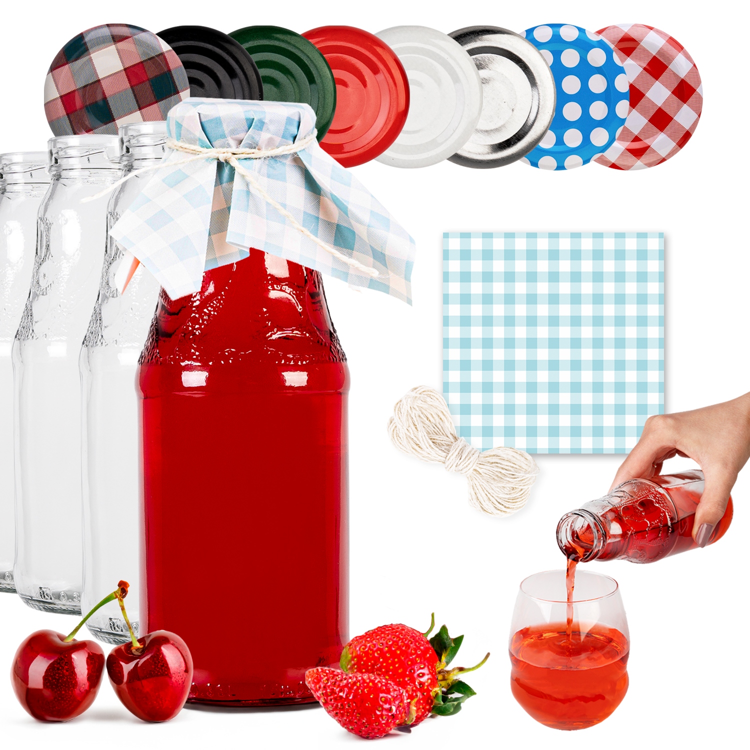 50x Lahvičky S Džusem Se Šroubovacím Uzávěrem Na Zavařeniny Sirup Jablečný Džus Kapuce 330 ML