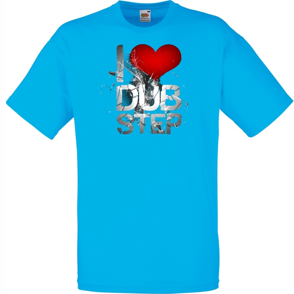 

Koszulka z nadrukiem i love dubstep L lazurowa
