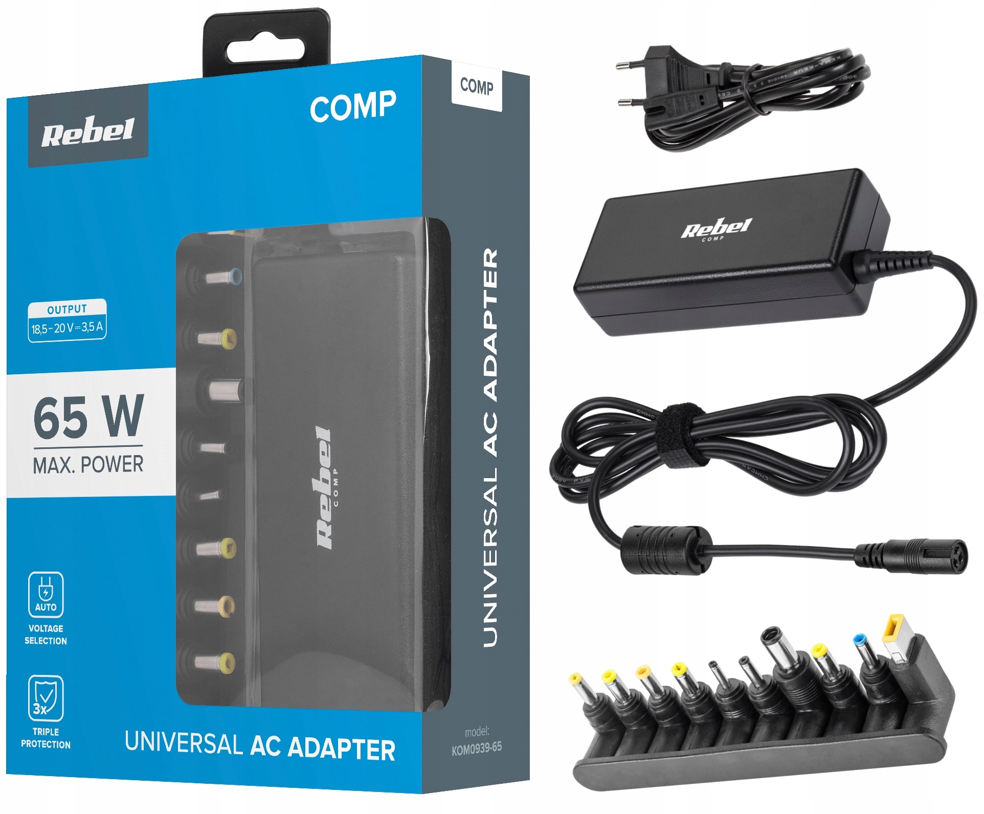 

Zasilacz Uniwersalny Do Laptopa 65W 18-20V Rebel