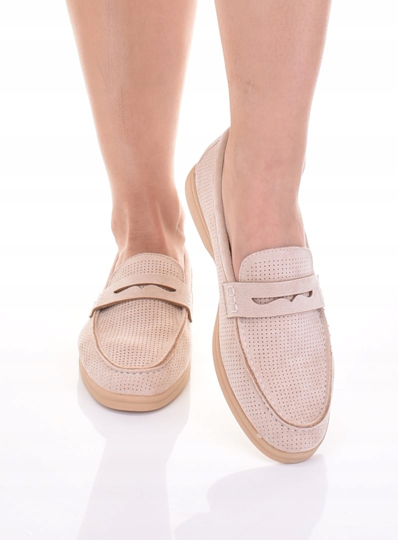 BEŻOWE LORDSY AŻUROWE DAMSKIE MOKASYNY ELEGANCKIE SKÓRZANE PÓŁBUTY Marka inna