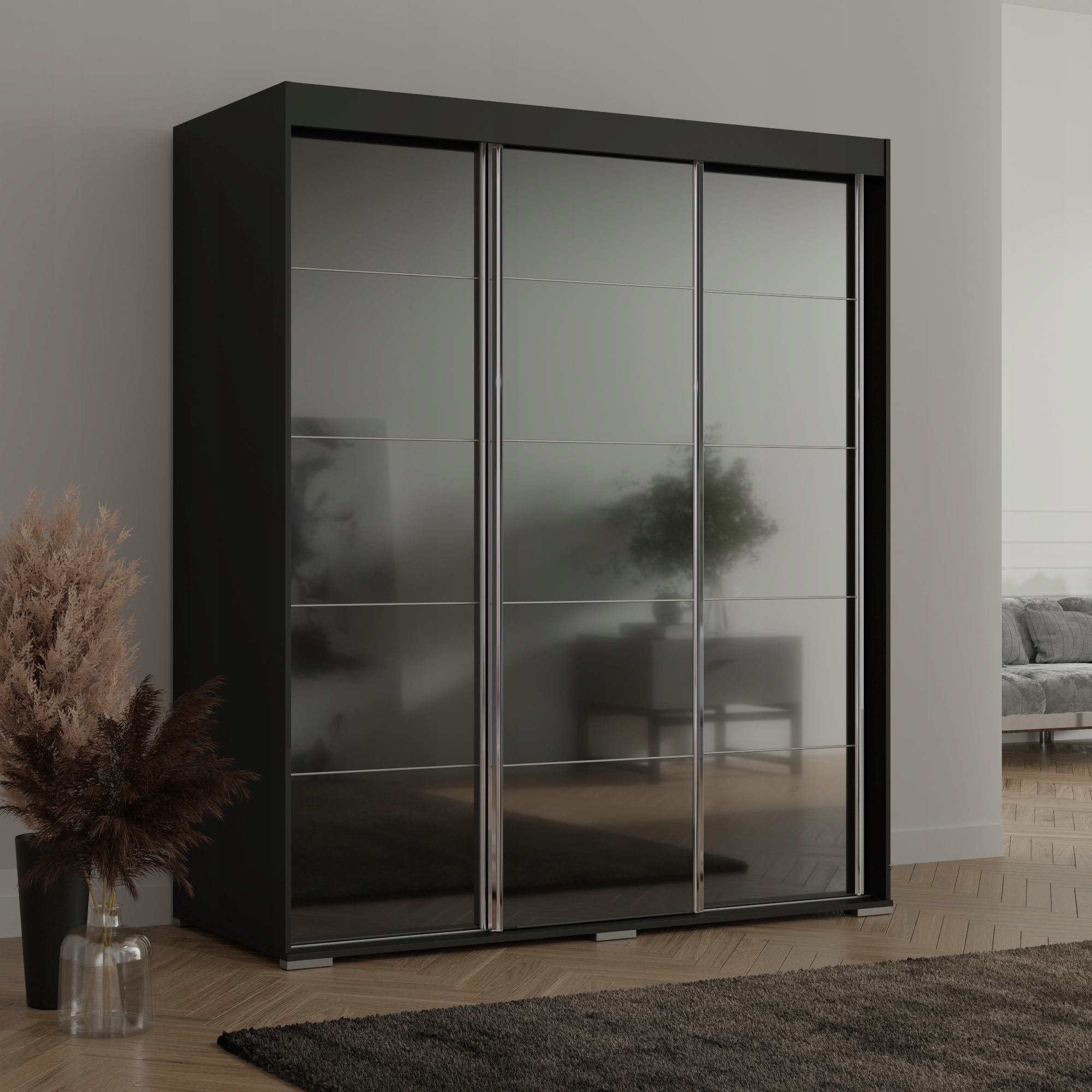 Szafa przesuwna Como 3D 180 Czarna (lacobel)