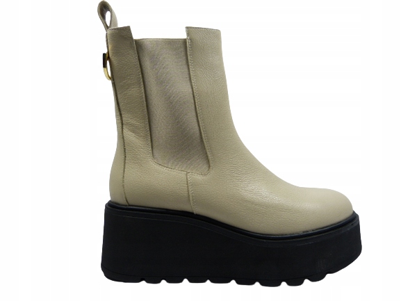 Béžové dámské kotníkové boty na klínku, platforma wondersy Karino 37