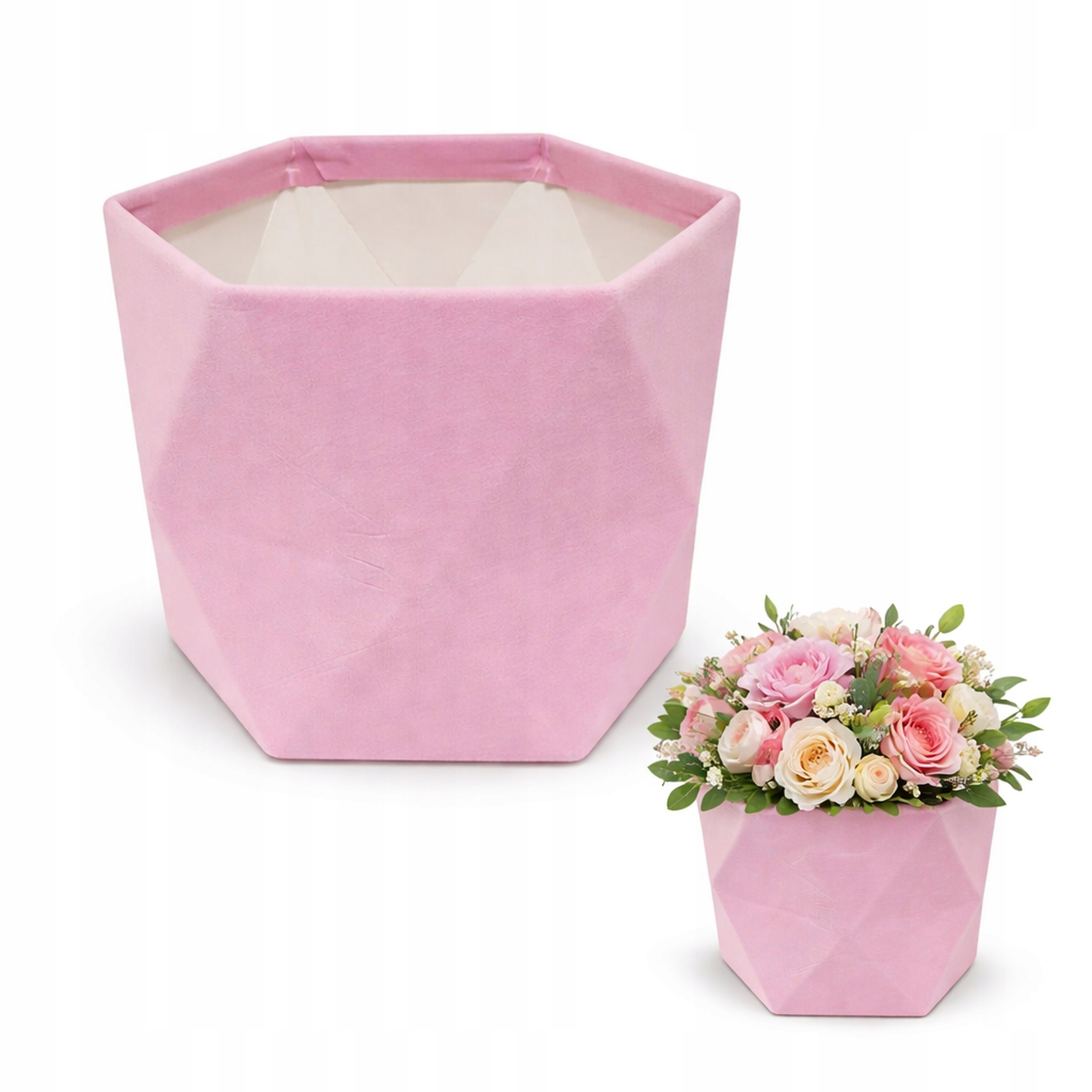 Flower Box Welurowy Różowy 15 cm Pudełko na Kwiaty Prezent Ślub Rocznica