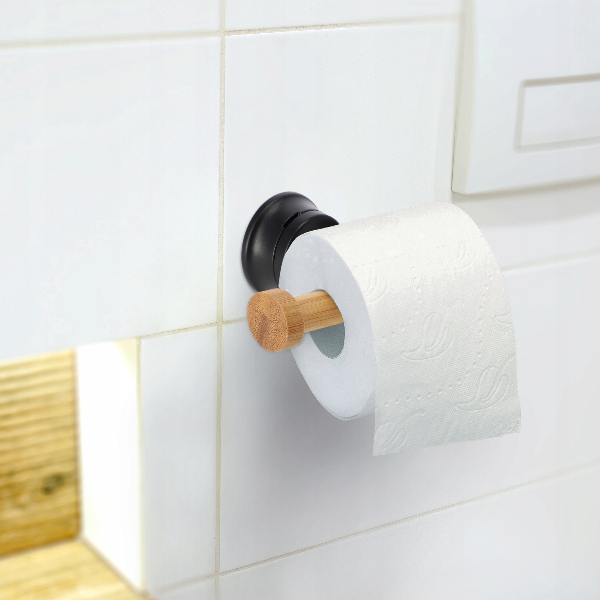 UCHWYT NA PAPIER TOALETOWY BEZ WIERCENIA BAMBUS Typ uchwyt