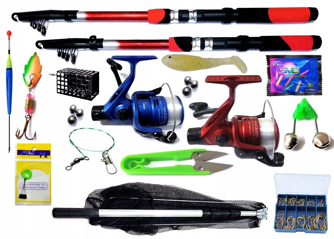 Zestaw wędkarski wędka 2,4m 2,7m kołowrotek X2 4 Ball podbierak akcesoria