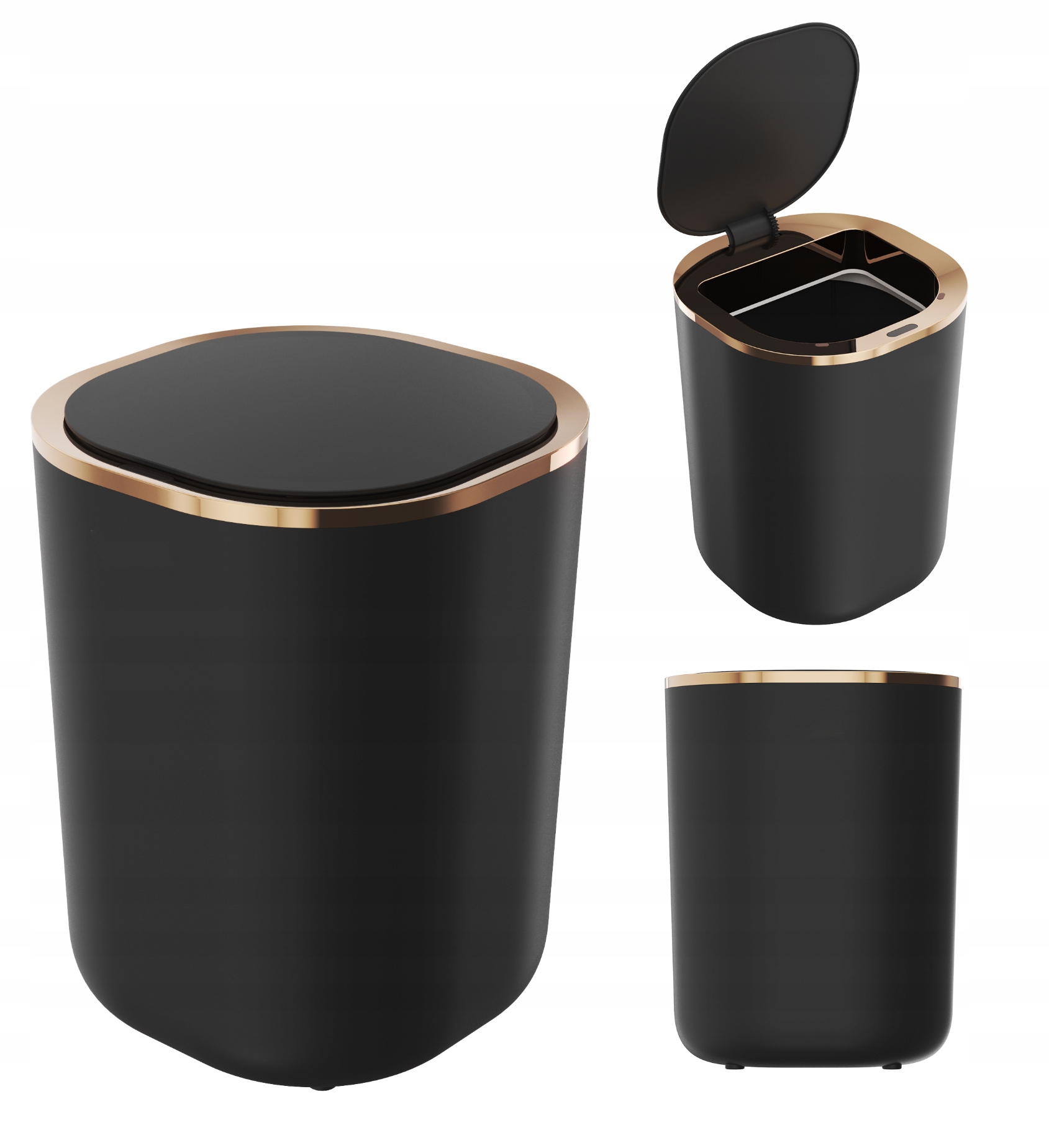 Levně Odpadkový Koš Bezdotykový Černý Rosegold Automatický Senzor Pohybu 12 L