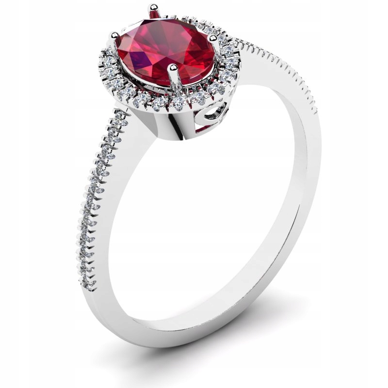 

Pierścionek Z Białego Złota Z Rubinową Cyrkonią