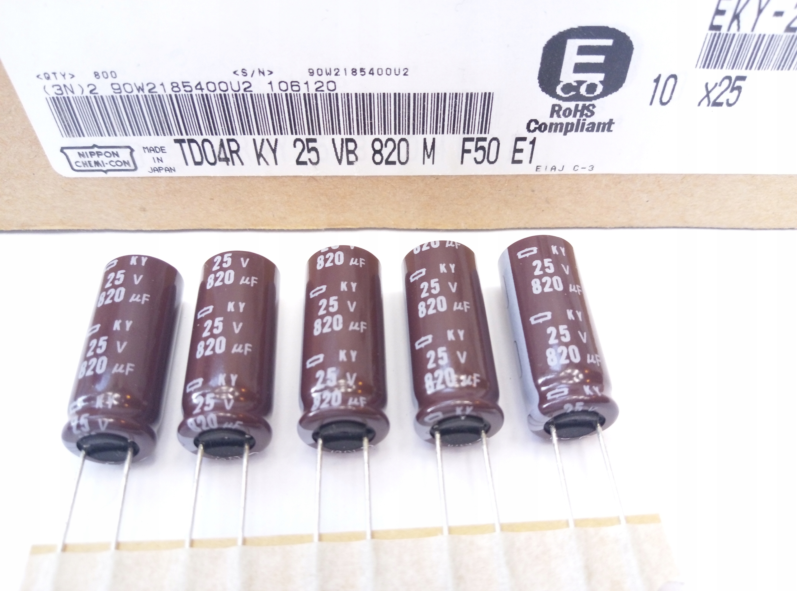 [5szt] Kondensator Nippon Ky 820uF 25V Ø12.5x25mm niska impedancja 42mR