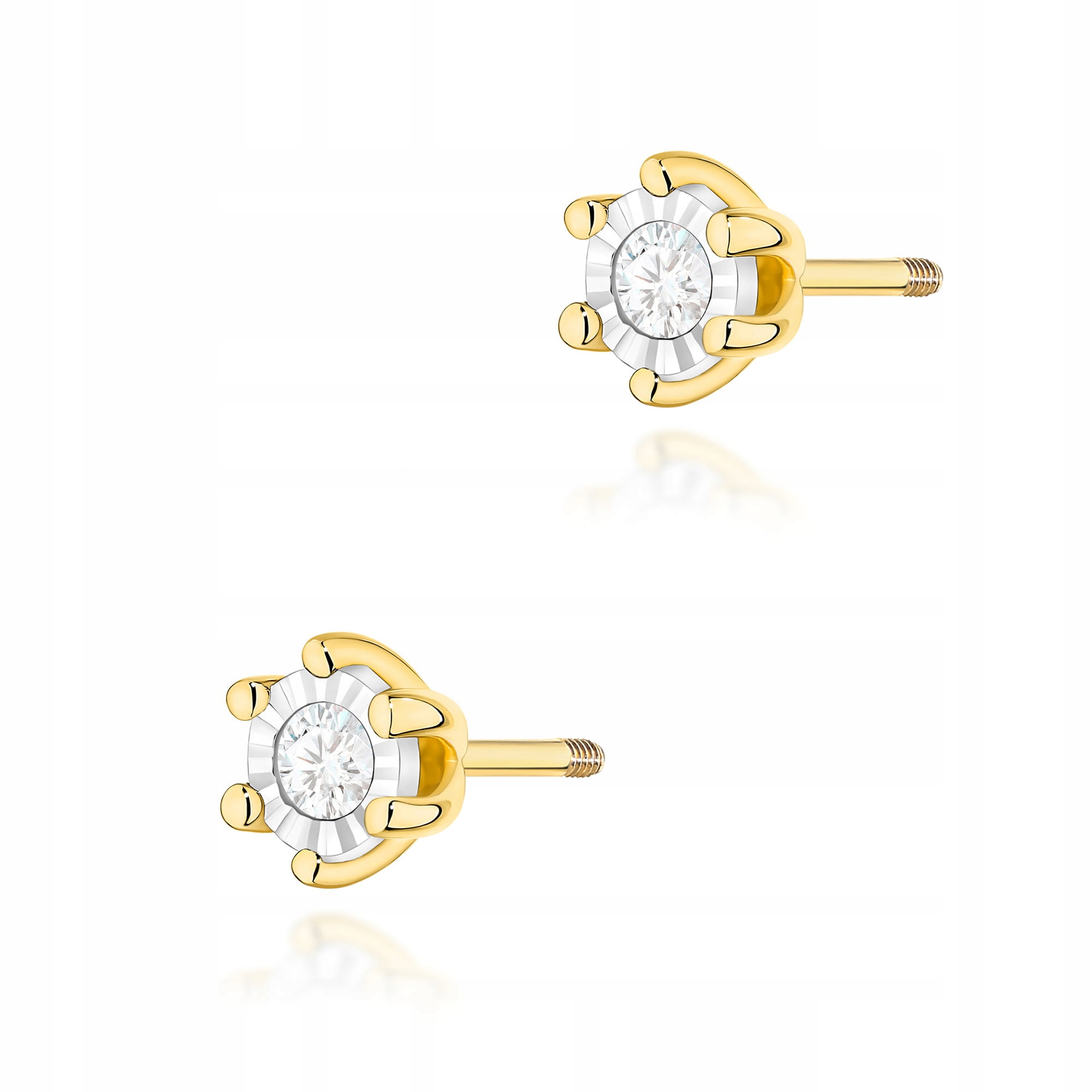 Náušnice zlaté dámské 585 kulaté diamanty 2x0,08 ct na šroubovací tyčinky