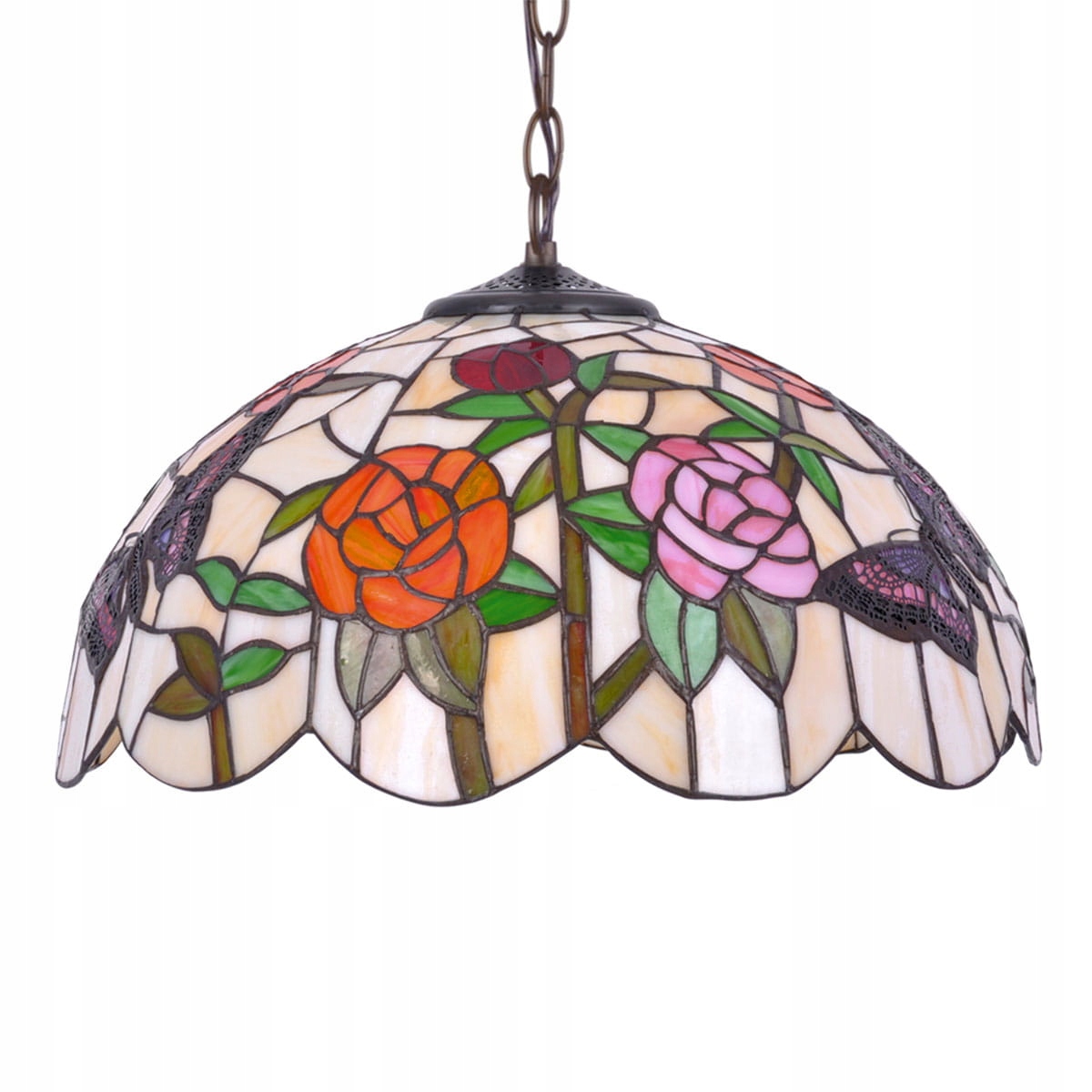 Lampa wisząca kolorowa z witrażowym kloszem, wzór w róże Kaja Lighting