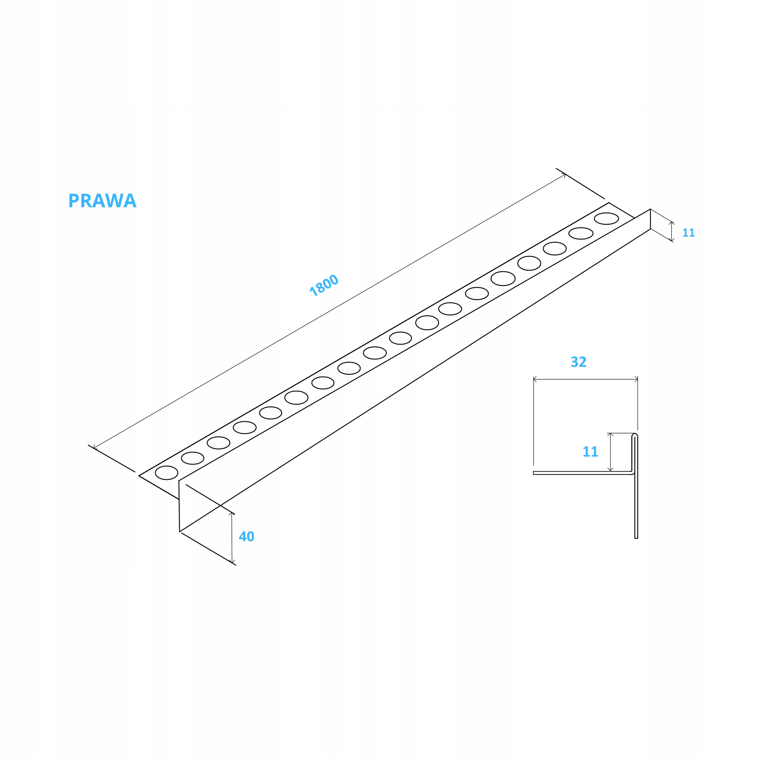 LISTWA SPADKOWA KRAWĘDZIOWA CZARNA MATOWA PRAWA 180cm Długość 180 cm