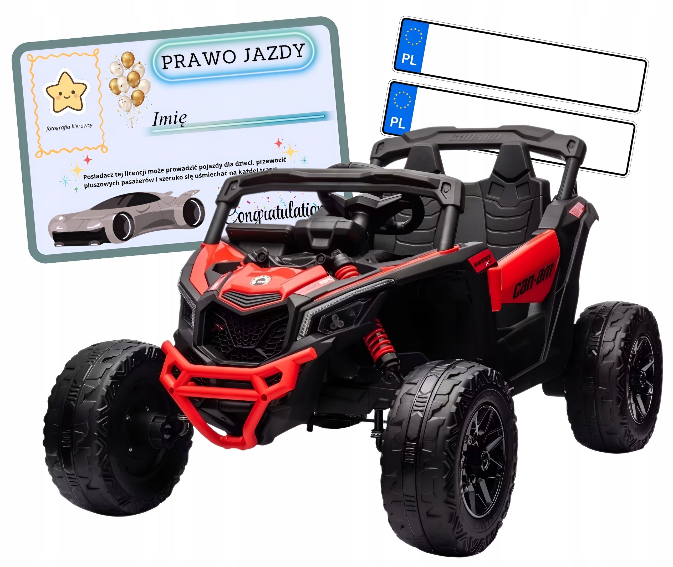 Auto na akumulator pilot skóra Eva 4x4 800W Maverik Can-an czerwony Prawko
