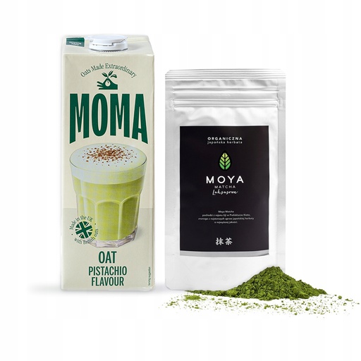 Zestaw Moya Matcha Luksusowa 100g Moma Napój owsiany o smaku pistacjowym