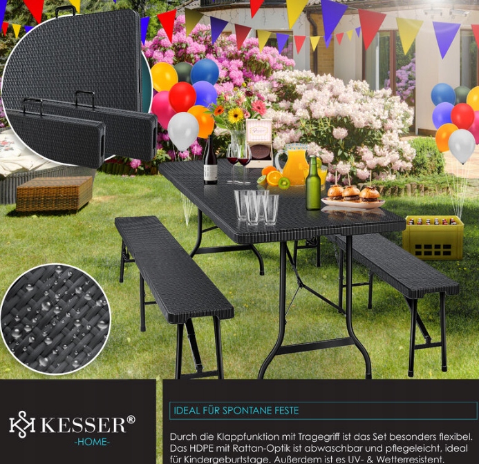 Kesser pivní set stůl a 2 skládací lavice 183x76 cm Hdpe černý