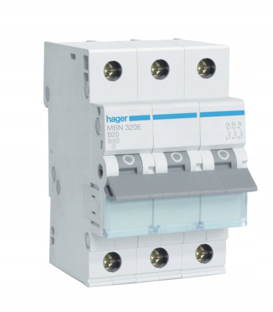 

Hager Wyłącznik nadprądowy 3P B20A 6kA Ac MBN320E