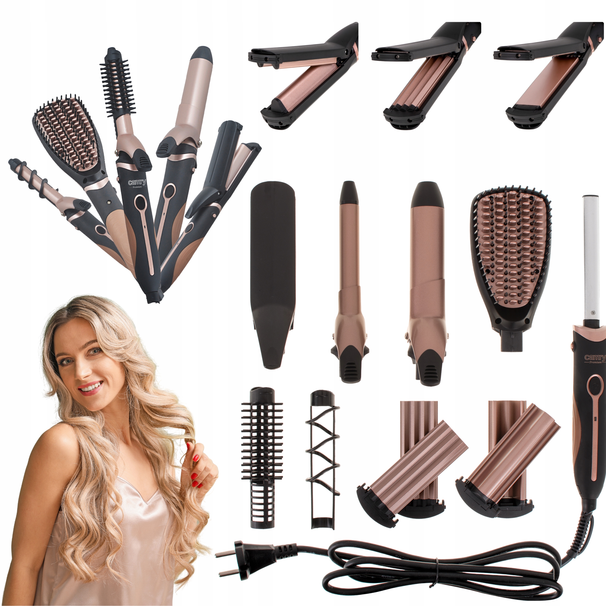 Prostownica Karbownica Falownica Szczotka Lokówka do Stylizacji Włosów 5w1