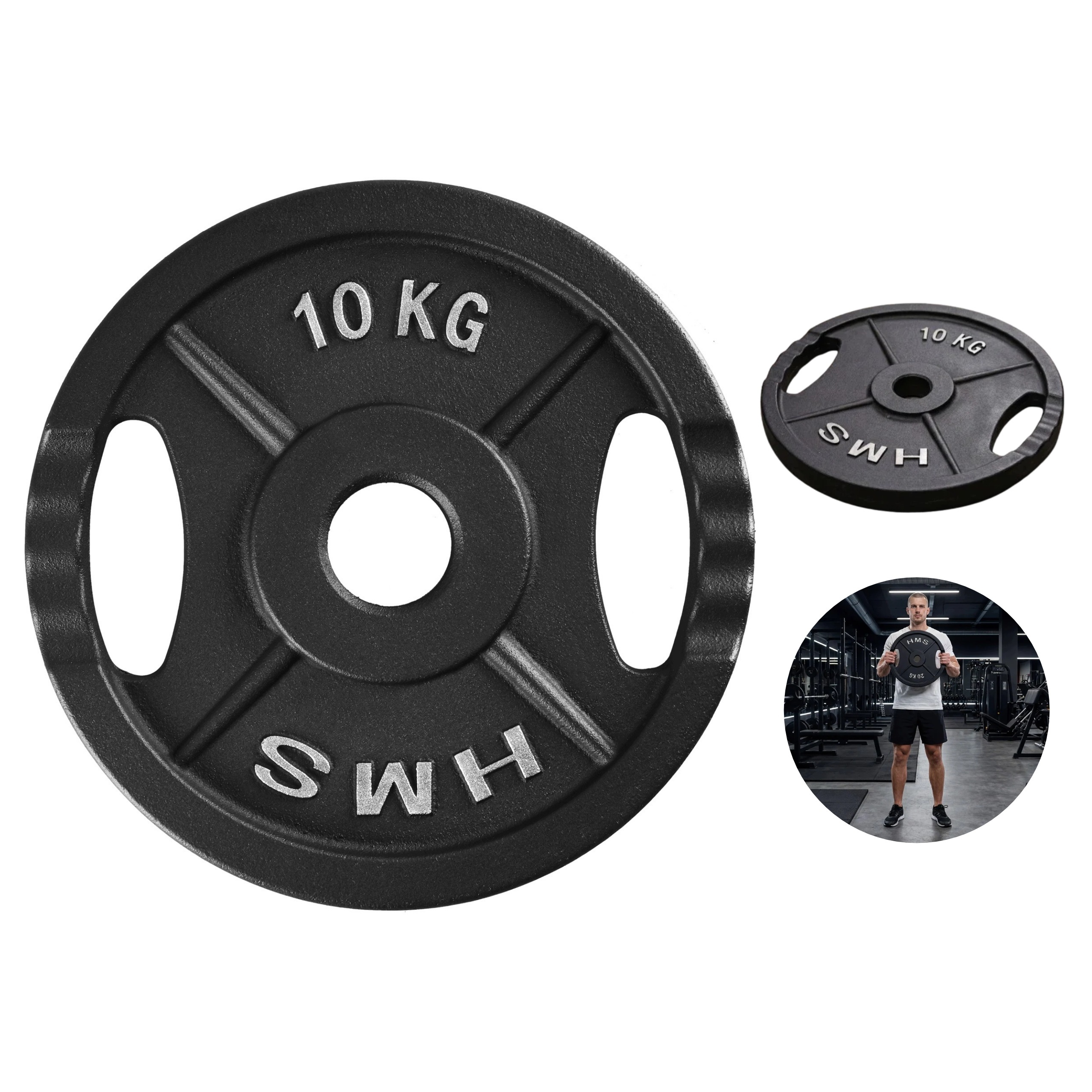 Litinová závaží na olympijskou činku, talíř 10 kg, černý kotouč Hms