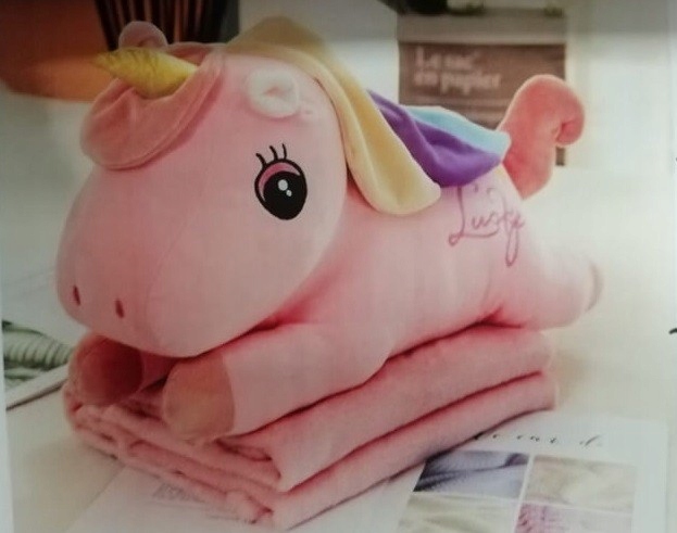 Koc Maskotka 2 W 1 Poduszka Jednorożec Różowy