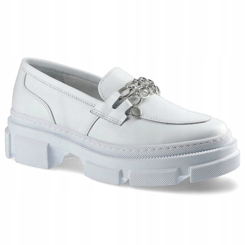 bílé dámské kožené polobotky s mokasíny na platformě Karino 40