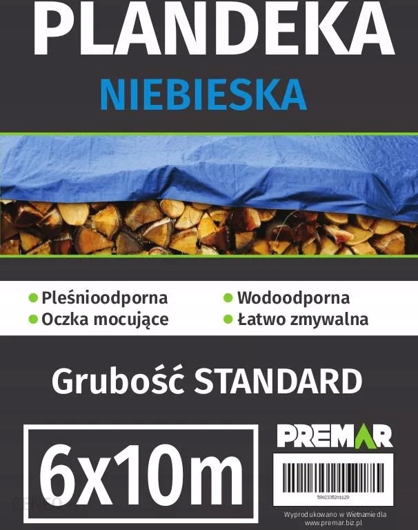 Plandeka niebieska 6x10m 60g/m2 mocna wodoodporna Producent Premar
