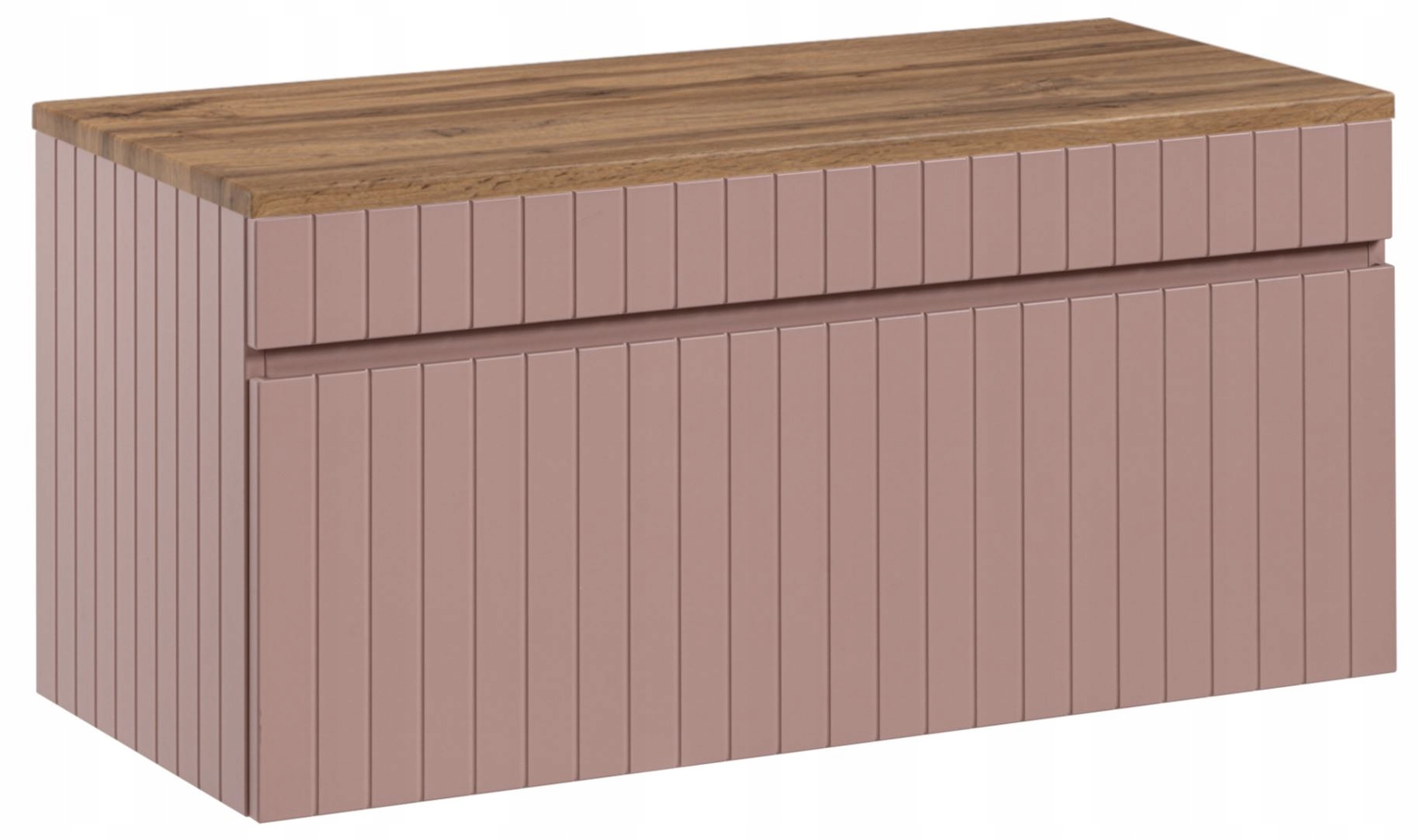 FREZOWANA Szafka pod Umywalkę PUDROWY RÓŻ Wisząca 100 cm z Blatem DĄB