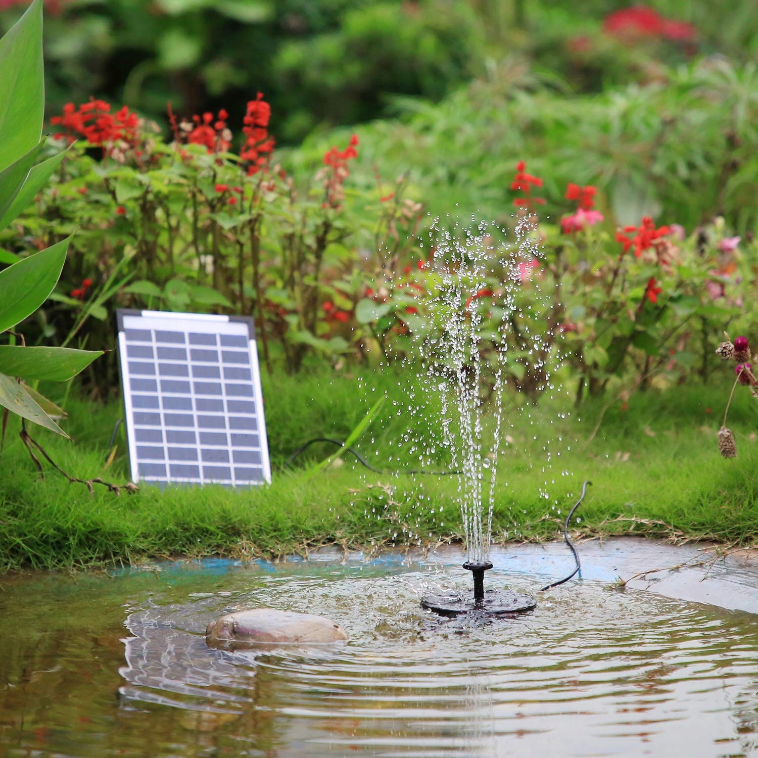 AISITIN Fontanna Solarna 5.5W Z Baterią 1500mAh Do Oczka Wodnego Ogrodu — miniatura 7