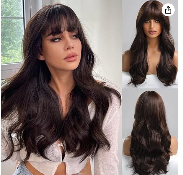 Paruka Emmor Paruka s houbičkou Syntetická Dlouhá Vlnitá Hnědá 60 cm