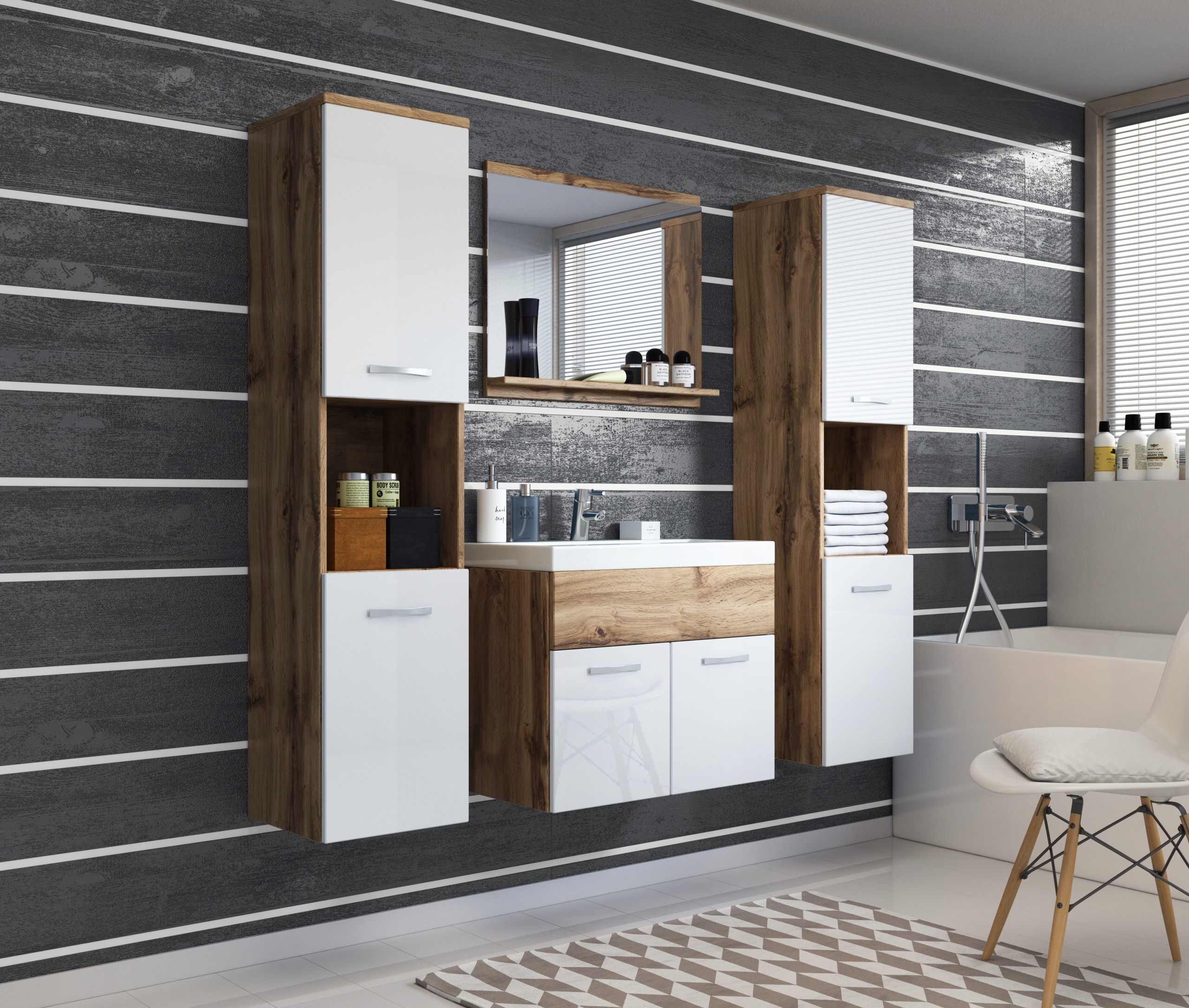 Meble łazienkowe Montreal XL BIAŁY / BIAŁY POŁYSK Materiał inny