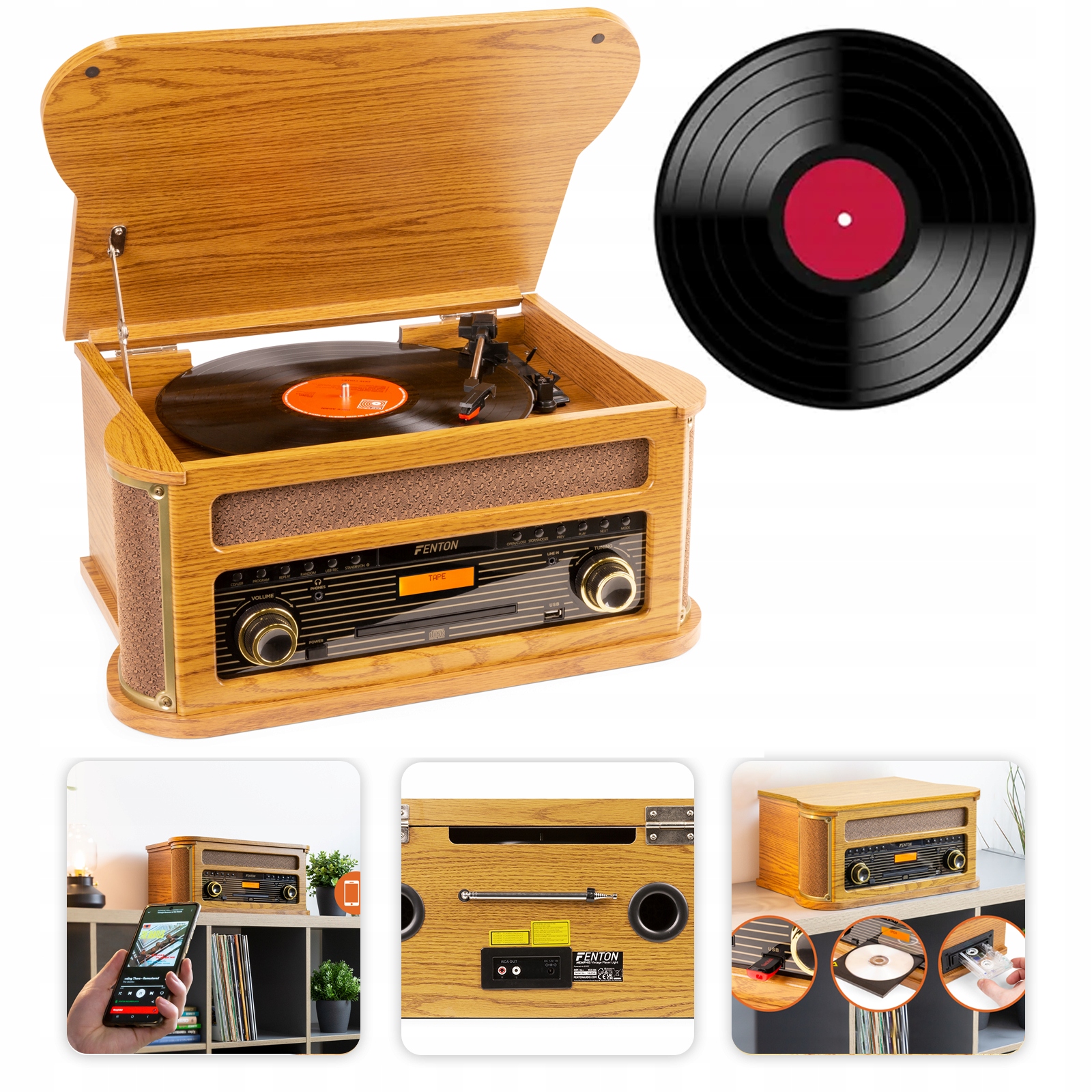

Gramofon Bt Dab+/ Fm Usb odtwarzacz CD/ kasetowy