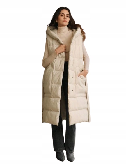 Shein Béžová Prošívaná Dlouhá Vesta S Kapucí A Páskem 38 1 Kh