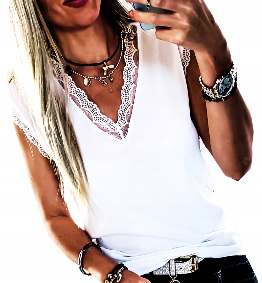 . BIAŁA BLUZKA ELEGANCKA POD ŻAKIET KORONKA TOP 42