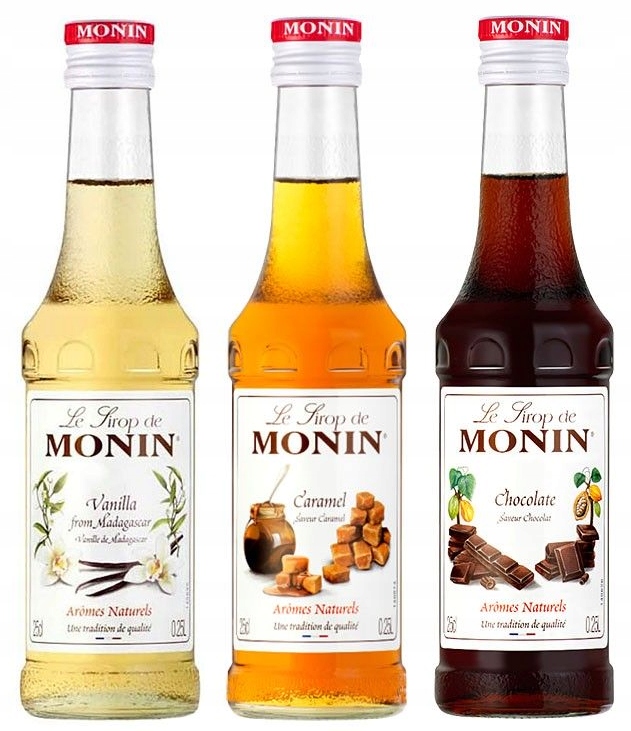 Levně Monin Coffee Maxi Set Kávová sada Vanilka Karamel Čokoláda 3 x 250 ml