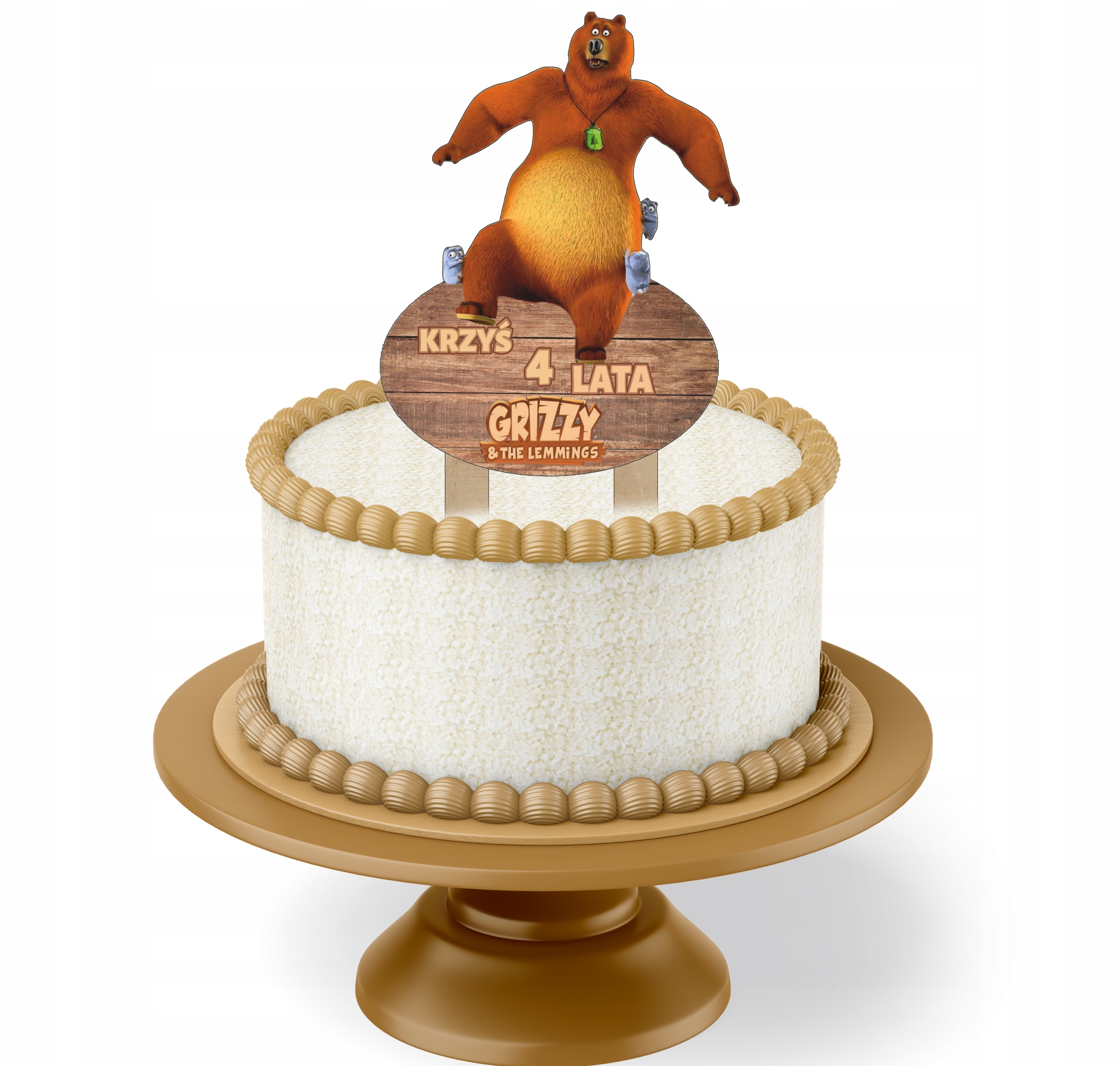 

Topper Na Tort Kolorowy Grizzy i lemingi+ Imie