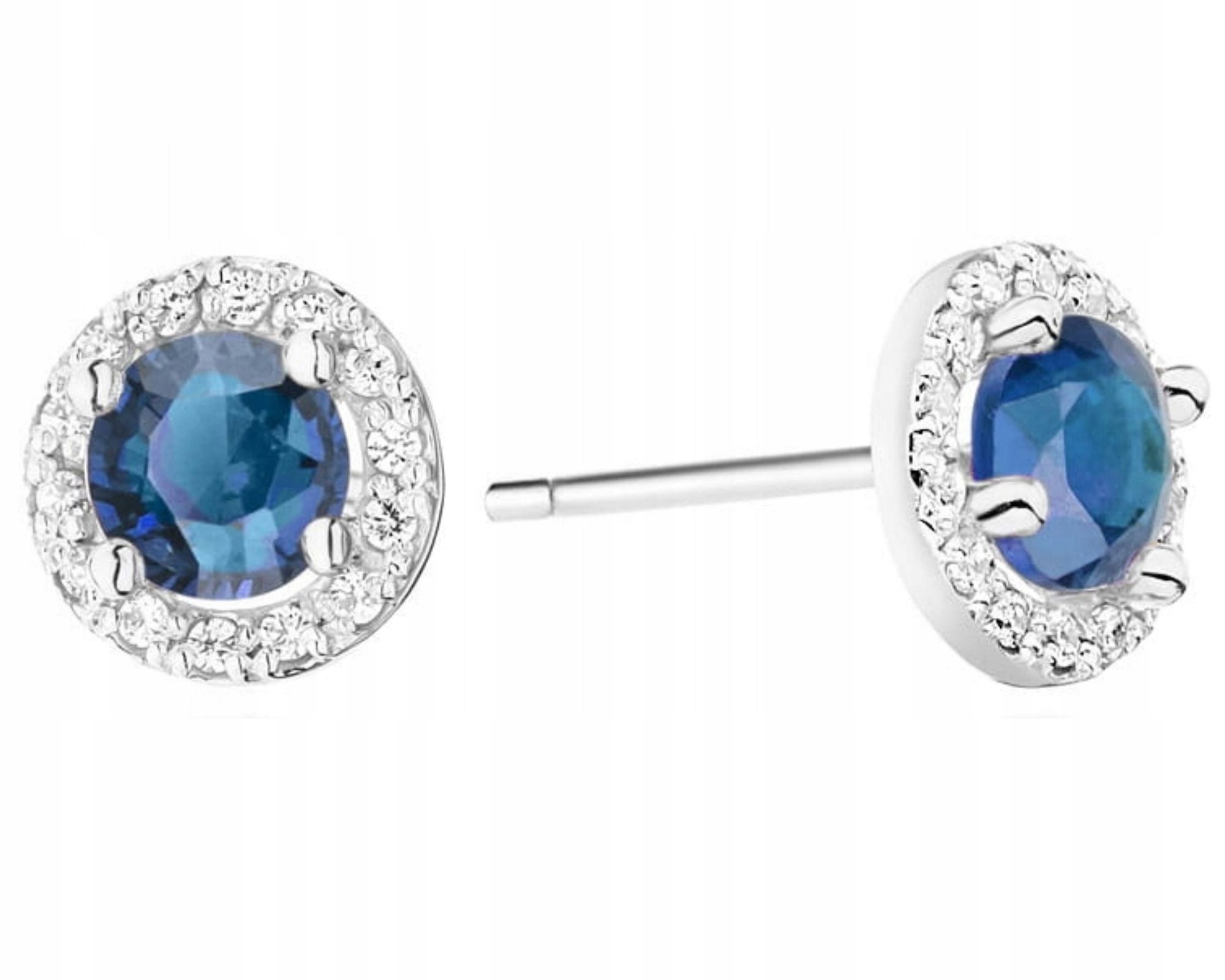 Náušnice z bílého zlata s diamanty a safírem