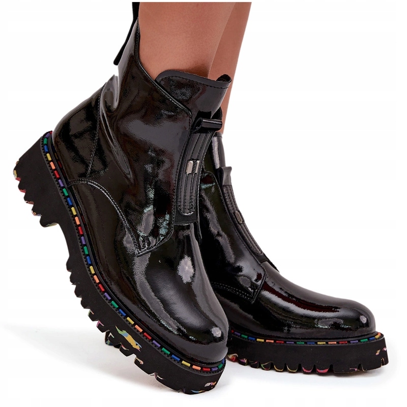 Dámské Kotníkové Boty Lakovaná Přírodní Kůže Se Zipem Artiker 57C0166 Černé 39