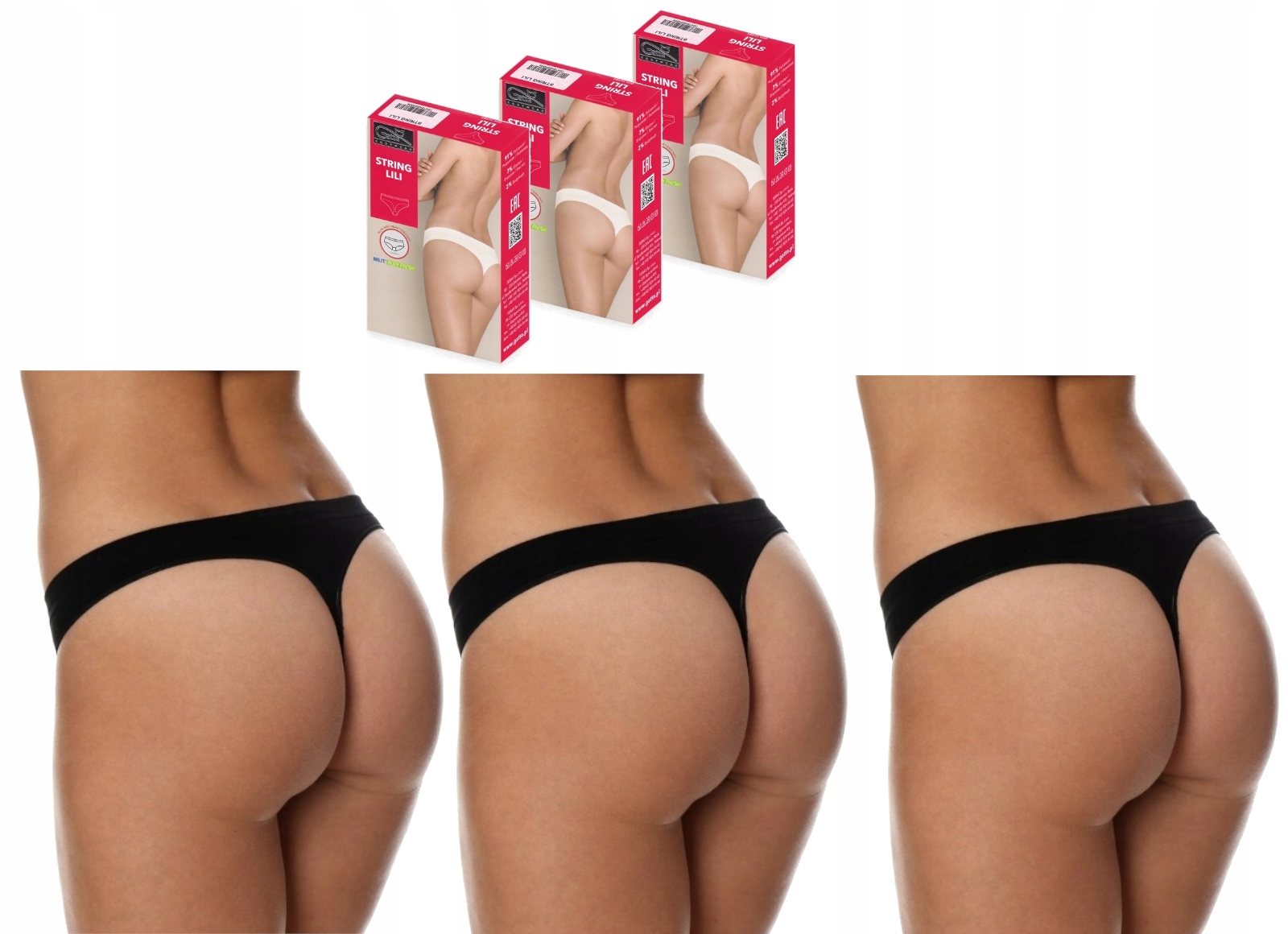 

Stringi Lili Gatta Bezszwowe | 3-PACK | Czarny | M