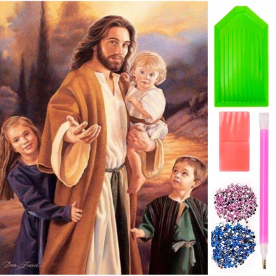 Velká Diamantová Výšivka Ježíš Kristus Děti Náboženství